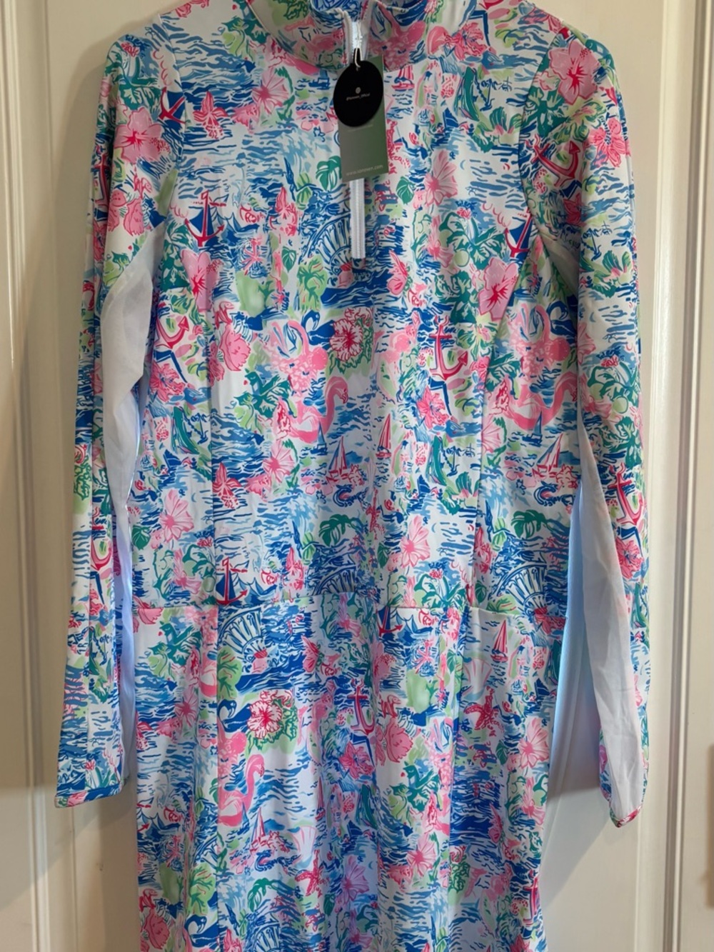 Soneven shirt dress with shorts, LWT Tropical Print Long Sleeve Sun Dress